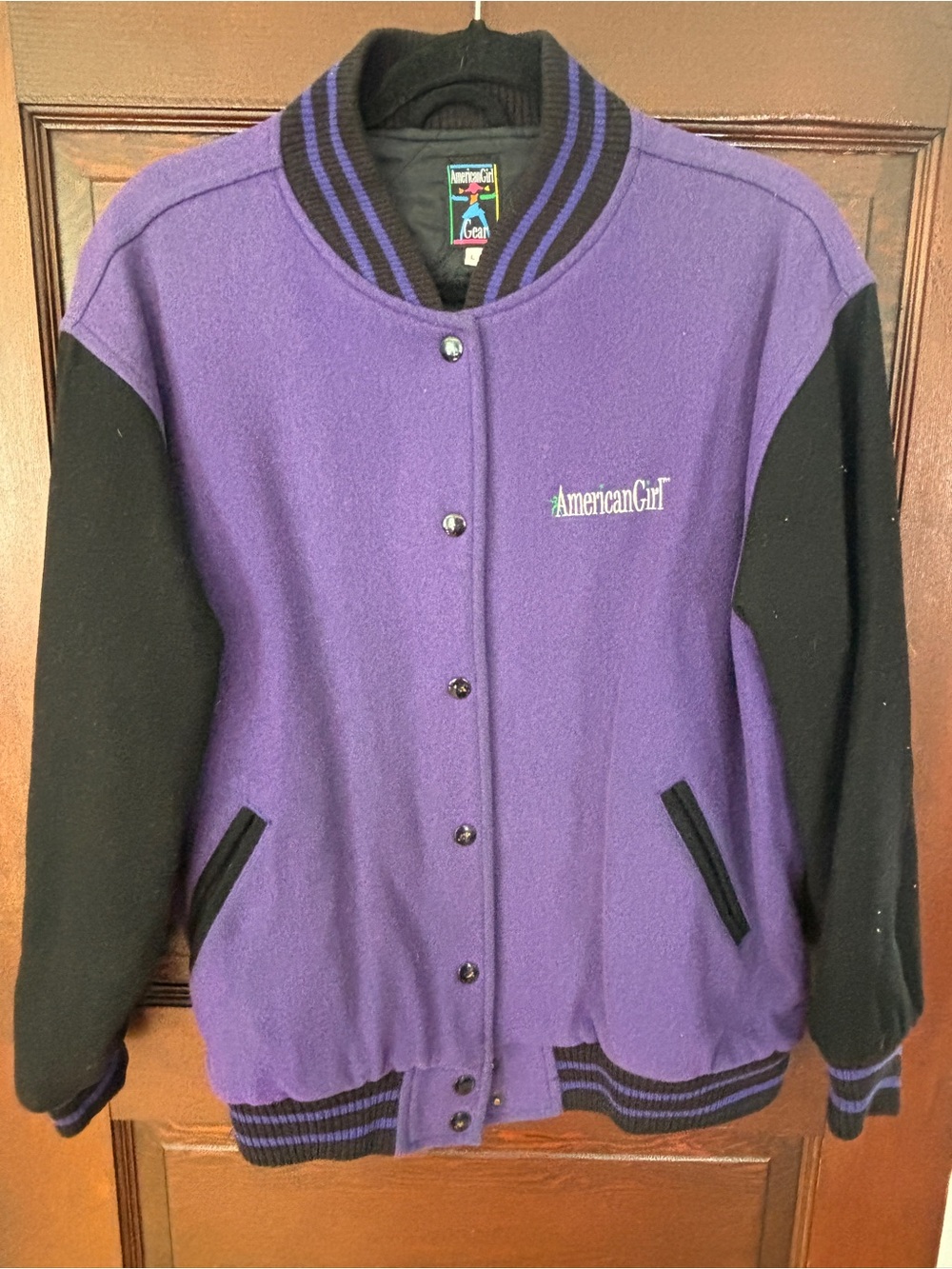 American Girl Purple and Black Ladies' Wool Varsity Jacket